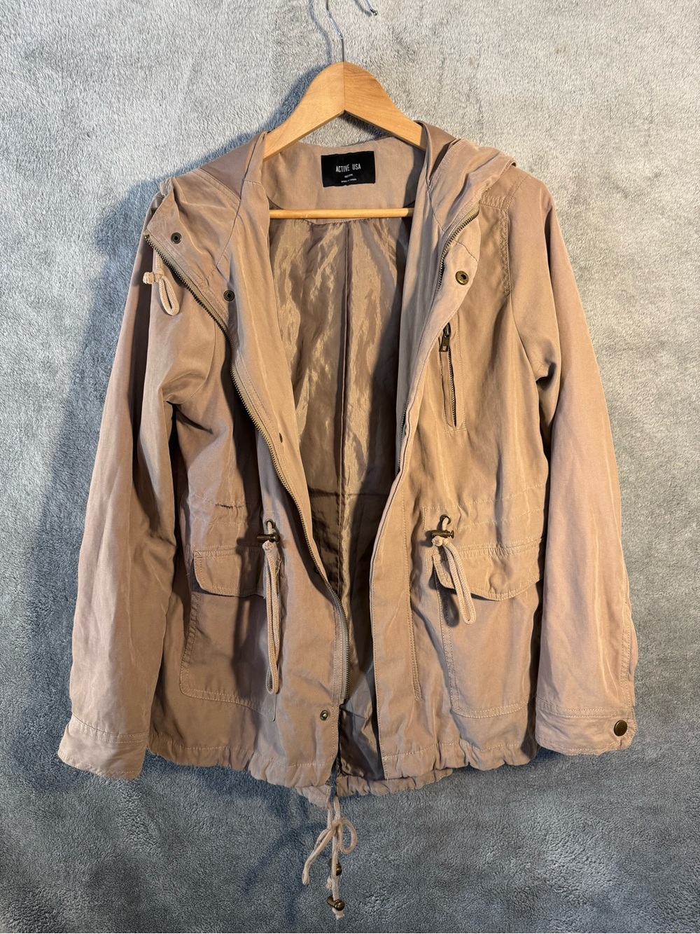 Active USA Women's Hooded Utility Jacket - Light Brown Taupe